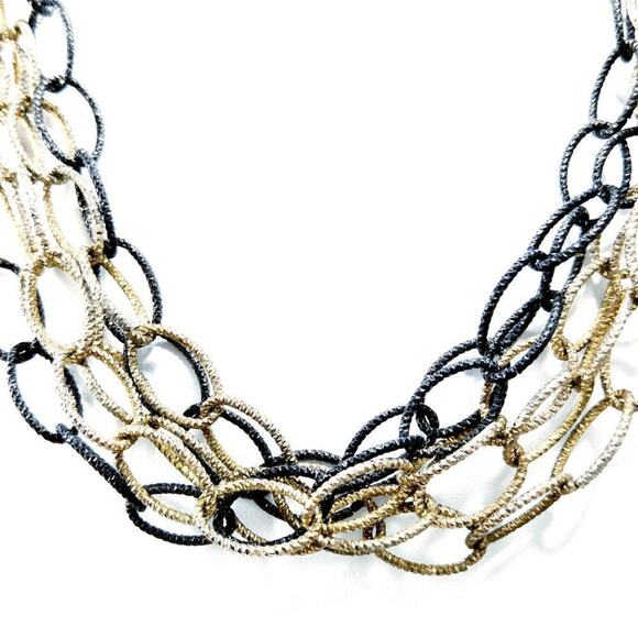 Alfani Black & Gold Metallic Chain Five Strand Necklace, 21 Inches - Picture 3 of 8
